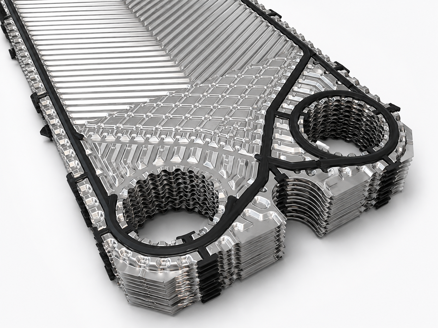 Replacement heat exchanger plates stacked ready for fitting
